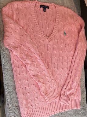 Ralph Lauren Pastel Pink Cable V-Neck Sweater